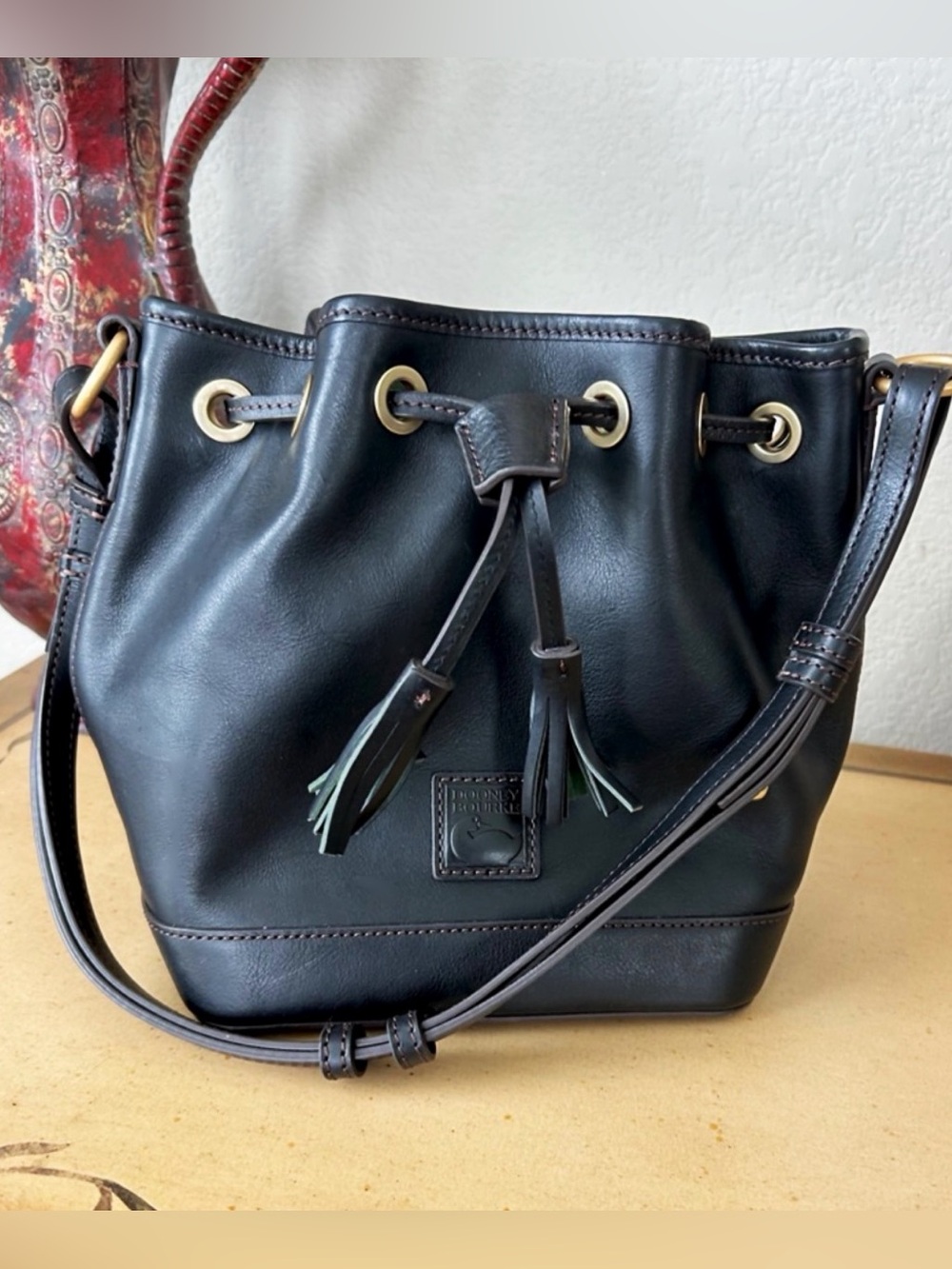 NWT Dooney & Bourke Florentine Small Black Drawstring Bucket Bag